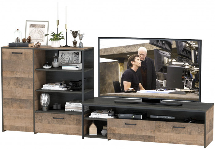 Трувор 13.70 Тумба под ТВ + 13.307.01 Комод, цвет дуб гранж песочный/интра, ШхГхВ 258,8х45,4х106,9 см., универсальная сборка