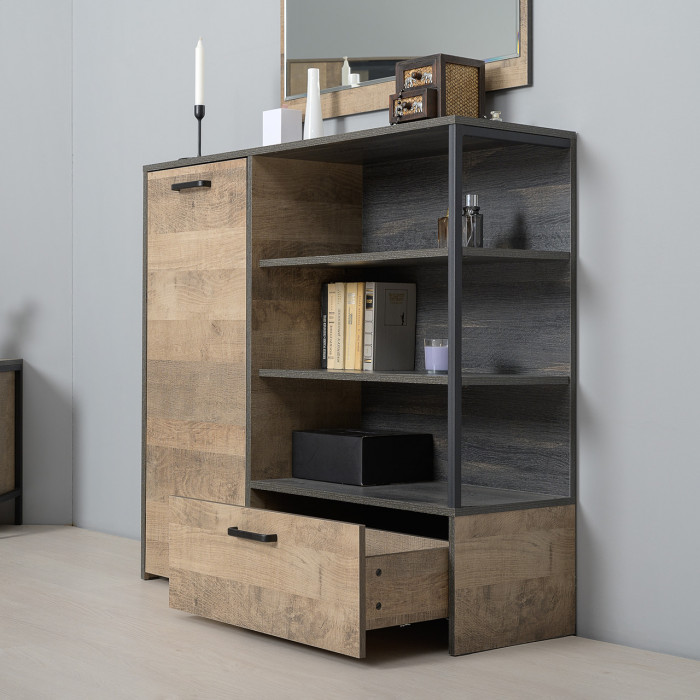 Трувор 13.70 Тумба под ТВ + 13.307.01 Комод, цвет дуб гранж песочный/интра, ШхГхВ 258,8х45,4х106,9 см., универсальная сборка