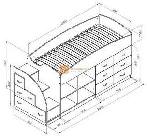 Кровать-чердак Дюймовочка-4.1, Дуб молочный / Оранжевый