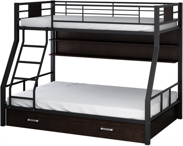 Двухъярусная кровать Гранада-1ПЯ, черная (Дуб Айленд, Серый)