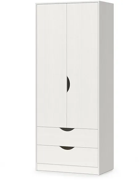 КР100 Уна 13.327 Шкаф для одежды, цвет белый(структура Поры дерева), ШхГхВ 83,8х49,7х205,3 см., два выдвижных ящика