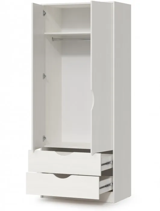 КР100 Уна 13.327 Шкаф для одежды, цвет белый(структура Поры дерева), ШхГхВ 83,8х49,7х205,3 см., два выдвижных ящика