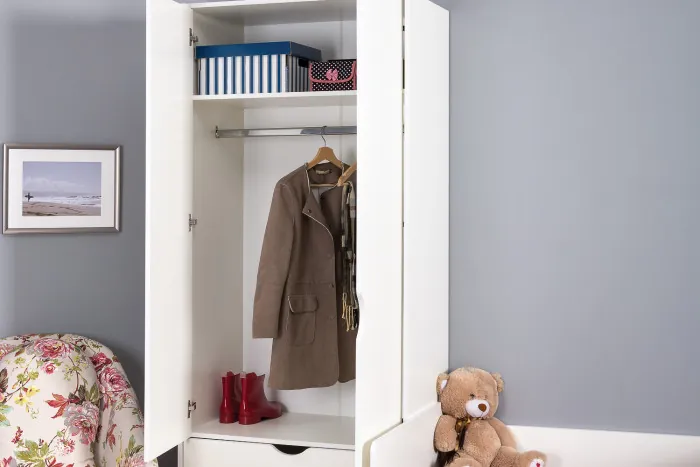 КР100 Уна 13.327 Шкаф для одежды, цвет белый(структура Поры дерева), ШхГхВ 83,8х49,7х205,3 см., два выдвижных ящика