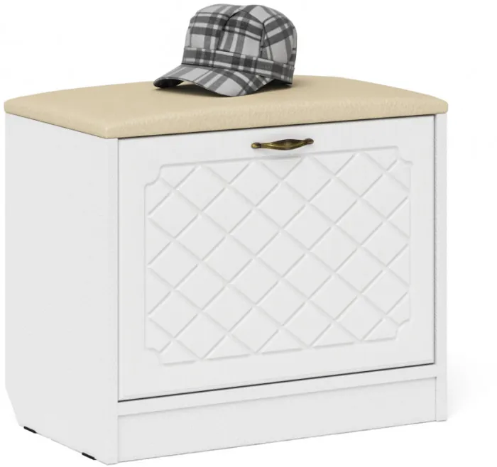 Прихожая П-6 Тумба + Вешалка, цвет белая шагрень/фасады МДФ белое дерево фрезеровка ромб, ШхГхВ 60х35х200 см.