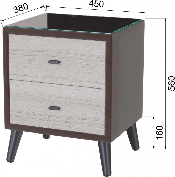 Тумба прикроватная интерьерная Ланс коричневый/мдф сандал белый