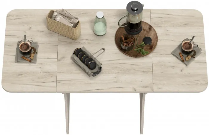 Стол обеденный раскладной с ящиком 6-02.120ТМдкс, цвет дуб крафт серый, ШхГхВ 120х57х75 см., 60х57х75 см. сложенный