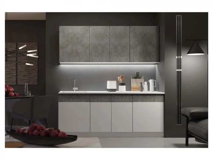 Кухня МДФ Оливия 2000 Белый снег софт / Графит софт, Антарес