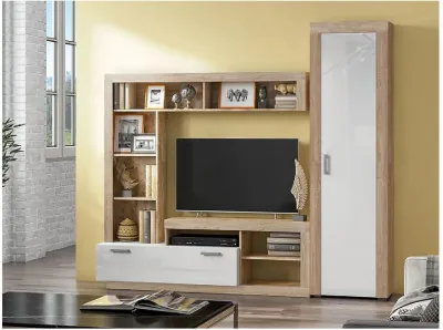 Модульная гостиная Ангара, композиция 1 (Сонома / Белый глянец)