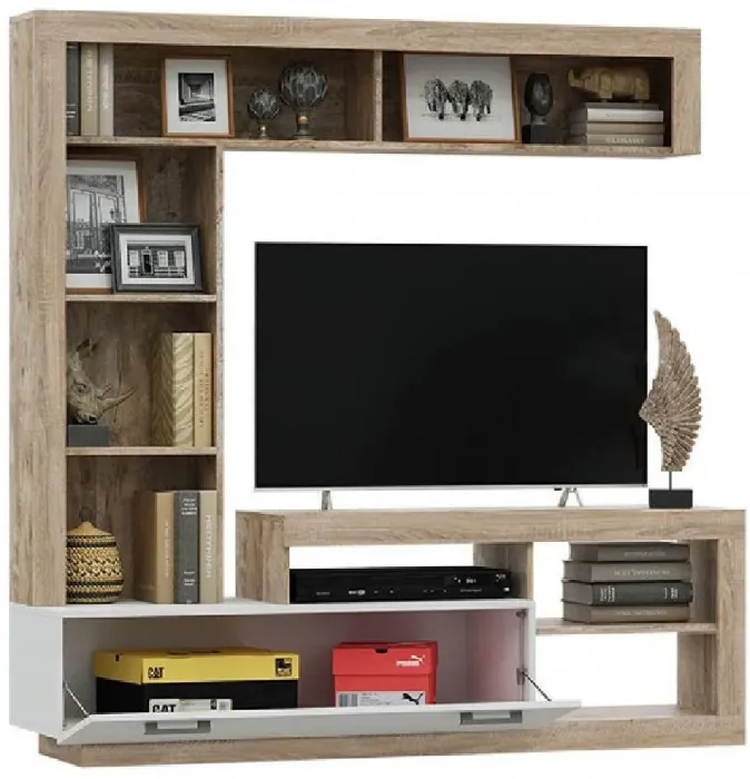 Модульная гостиная Ангара, композиция 2 (Сонома / Белый глянец)