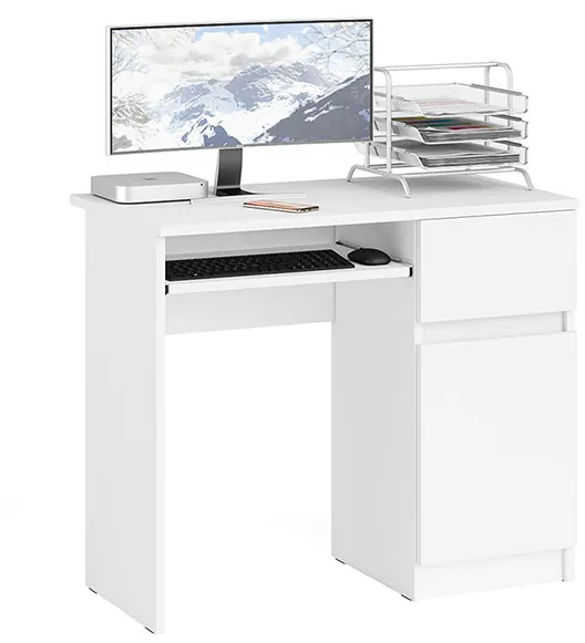 Мори Стол компьютерный МС-1 правый, цвет белый, ШхГхВ 90х50х76,6 см., выдвижной ящик справа, НЕ универсальная сборка