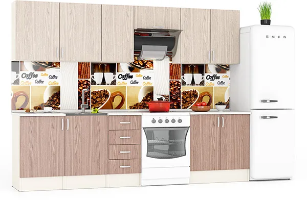 Кухня Мери 09 ШВ500+ШВ500+ШВ400+ШВв600+ШВ800+ШН500+ШНМ500+ШН4Я400+ШН800, цвет дуб/ясень шимо светлый/тёмный, ШхГхВ 280х30х67 см./220х60х85 см.