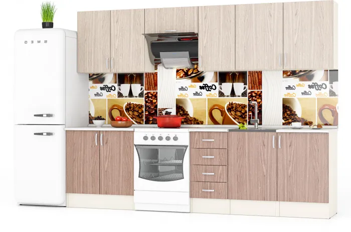 Кухня Мери 09 ШВ500+ШВ500+ШВ400+ШВв600+ШВ800+ШН500+ШНМ500+ШН4Я400+ШН800, цвет дуб/ясень шимо светлый/тёмный, ШхГхВ 280х30х67 см./220х60х85 см.