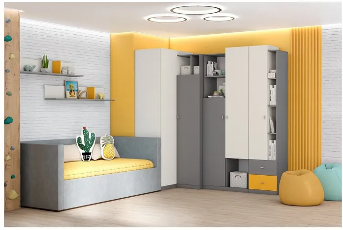 Модульная детская Клео набор 5 (Графит/Миндаль/Океан)