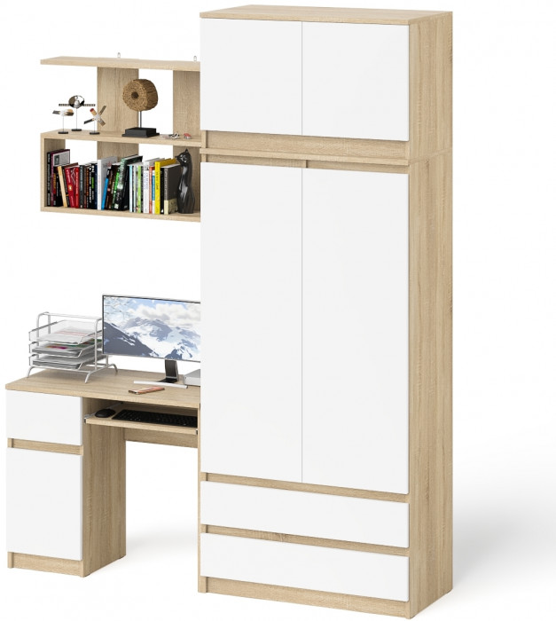 Мори Стол компьютерный МС-1 левый + Шкаф МШ900.1 + Антресоль МА900.1 + Полка 900, цвет дуб сонома/белый, ШхГхВ 180,4х50,4х234,2 см., НЕ ун. сб.