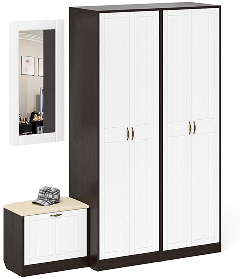 Прихожая П-6 Компоновка № 08, цвет венге/фасады МДФ белое дерево фрезеровка прованс, ШхГхВ 180х50х210 см., универсальная сборка