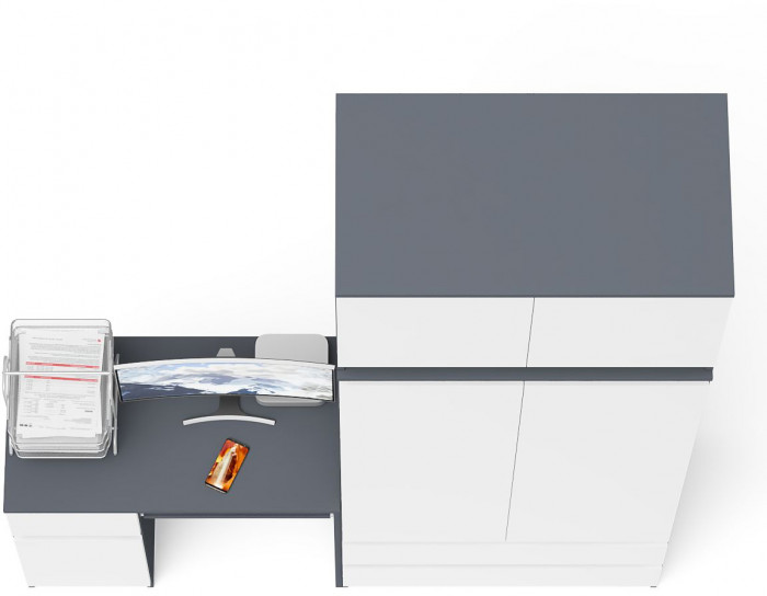 Мори Стол компьютерный МС-1 левый + Шкаф МШ900.1 + Антресоль МА900.1, цвет графит/белый, ШхГхВ 180,4х50,4х234,2 см., выдвижной ящик слева, НЕ ун. сб.