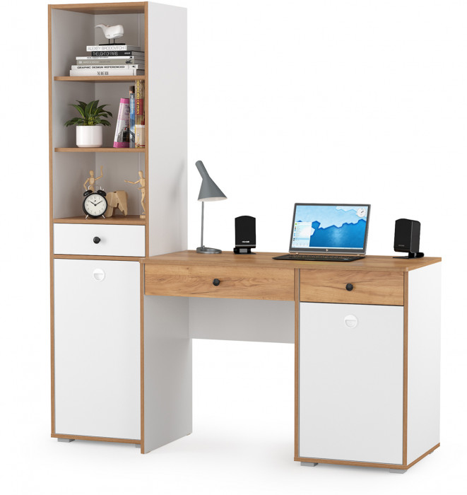 Вуди Компоновка № 06, цвет белый премиум/дуб крафт золотой, ШхГхВ 155х52,7х180,3 см., универсальная сборка