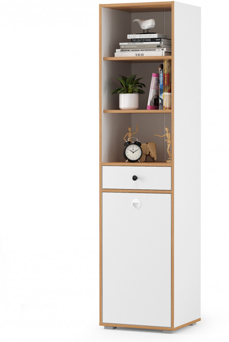 Вуди Компоновка № 06, цвет белый премиум/дуб крафт золотой, ШхГхВ 155х52,7х180,3 см., универсальная сборка