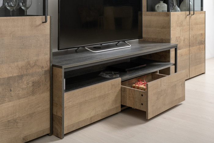 Трувор 13.70 Тумба под ТВ + 13.307.02 Комод + 13.307.02 Комод, цвет дуб гранж песочный/интра, ШхГхВ 281,8х45,4х106,9 см., универсальная сборка