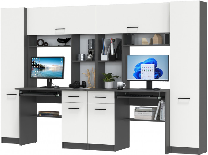 Два стола рабочих 6-0603Мграф/бел Альфа, цвет графит/белый, ШхГхВ 274х61х181 см., универсальная сборка