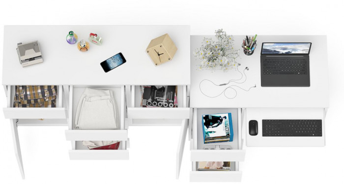 Мори Стол компьютерный МС-6 левый + Комод МК1200.4, цвет белый, ШхГхВ 210,4х50х94 см., выдвижные ящики слева, НЕ универсальная сборка