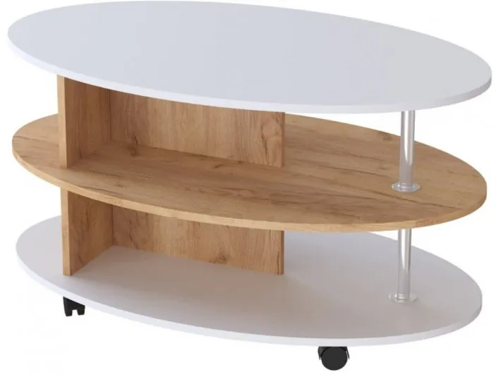 Журнальный стол Консул-4 белый/дуб крафт золотой