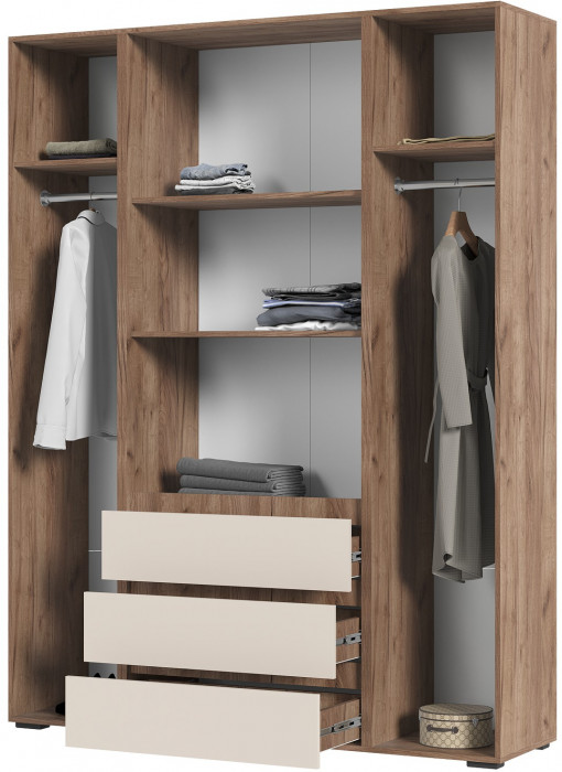 Хелен ШК 05 Шкаф 4х створчатый с ящиками (1600х2080х460) кашемир/дуб крафт табачный