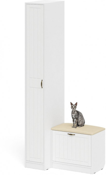 Прихожая П-6 Компоновка № 39, цвет белая шагрень/фасады МДФ белое дерево фрезеровка прованс, ШхГхВ 90х50х210 см., универсальная сборка