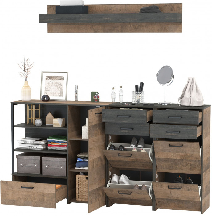 Трувор Прихожая 173, цвет дуб гранж песочный/интра, ШхГхВ 209х37х195 см., универсальная сборка