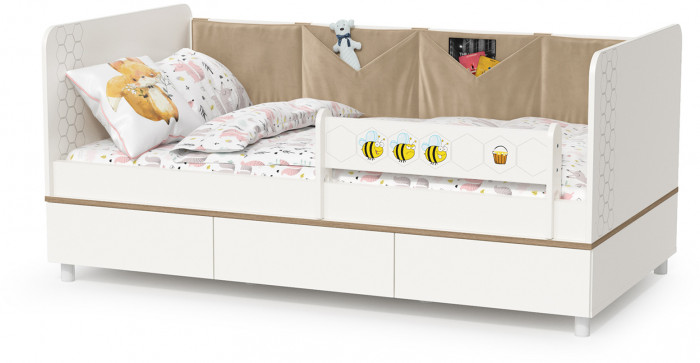 Эйп Детская № 4, цвет белый/дуб белый, сп. м. 800х1600 мм., б/м, основание есть, максимальная нагрузка 80 кг., рекомендуемая высота матраса 120 мм.