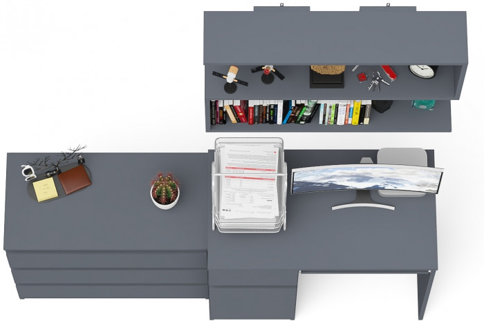 Мори Стол компьютерный МС-1 левый + Комод МК800.1 + Полка 900, цвет графит, ШхГхВ 170,4х50х209,6 см., НЕ универсальная сборка