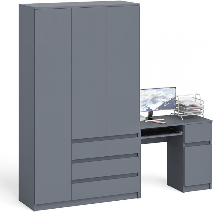 Мори Стол компьютерный МС-1 правый + Шкаф МШ1200.1, цвет графит, ШхГхВ 210,4х50,4х209,6 см., выдвижной ящик справа, НЕ универсальная сборка