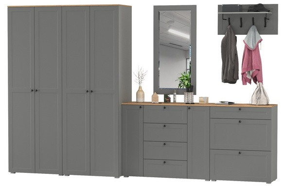 Остин Прихожая 60, цвет серый графит/дуб крафт золотой, ШхГхВ 360х54,3х229,6 см., универсальная сборка