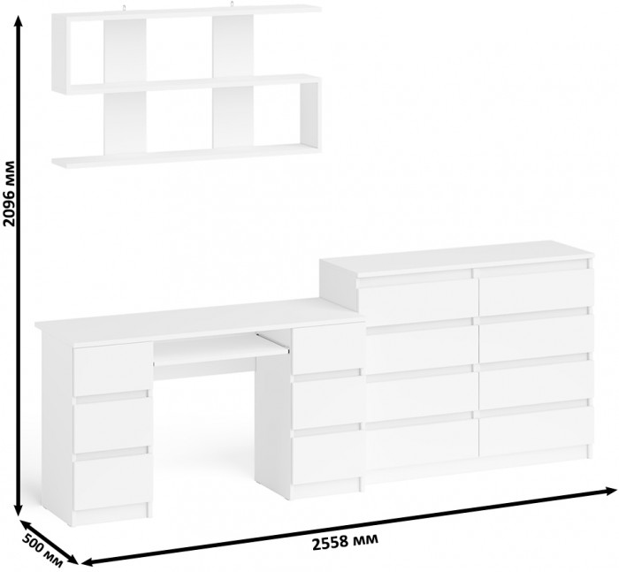 Мори компьютерный стол МС-2 + Комод МК1200.8 + Полка 1200, белый