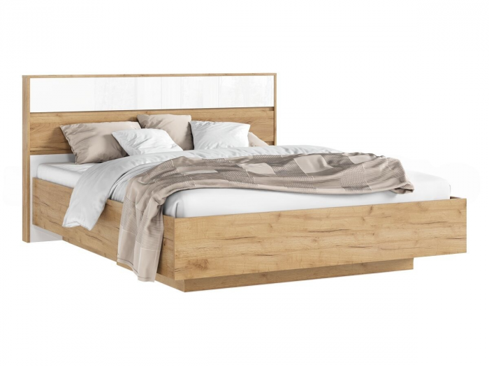 Роджинамиф Кровать парящая 160 с ортопедом дерево, белый глянец холодный/дуб крафт