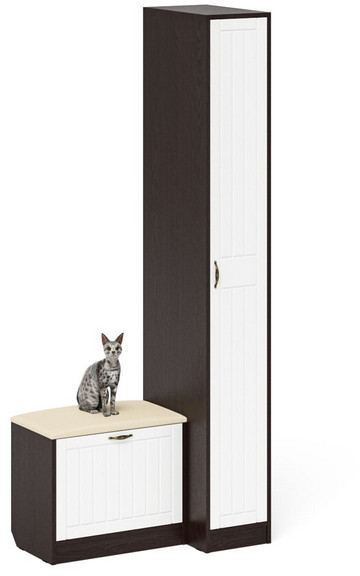 Прихожая П-6 Компоновка № 39, цвет венге/фасады МДФ белое дерево фрезеровка прованс, ШхГхВ 90х50х210 см., универсальная сборка