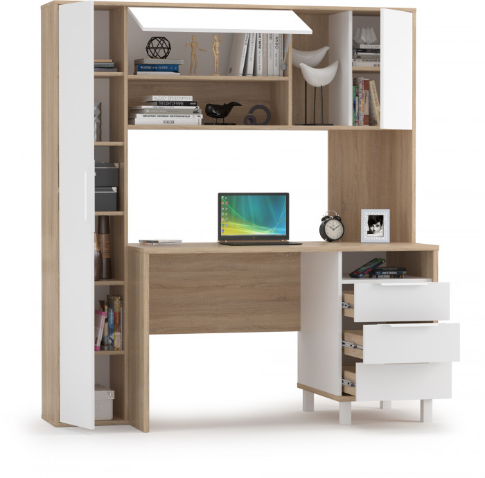 Стол компьютерный Комфорт 12.95N, цвет дуб сонома/белый, ШхГхВ 162х60,3х180 см., НЕ универсальная сборка (Стол рабочий)
