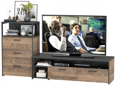 Трувор 13.70 Тумба под ТВ + 13.307.02 Комод с ящиками, цвет дуб гранж песочный/интра, ШхГхВ 215,8х45,4х106,9 см., универсальная сборка