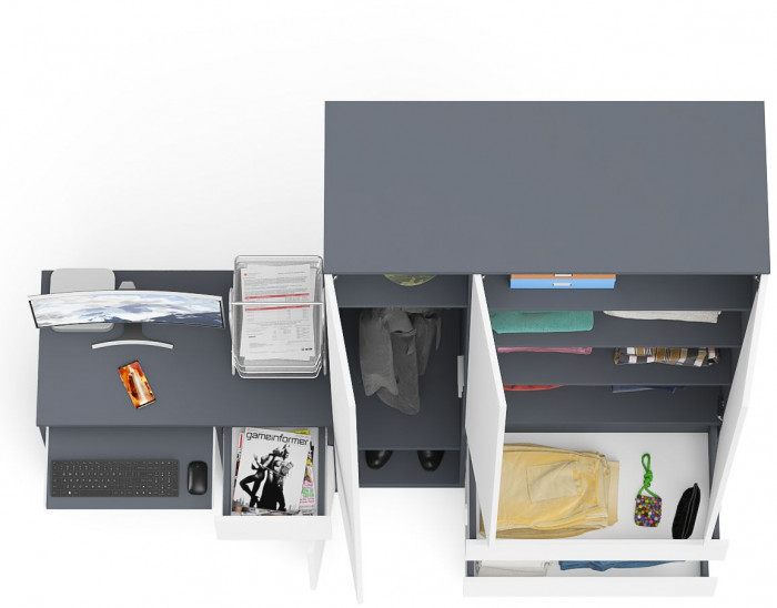 Мори Стол компьютерный МС-1 правый + Шкаф МШ1200.1, цвет графит/белый, ШхГхВ 210,4х50,4х209,6 см., выдвижной ящик справа, НЕ универсальная сборка