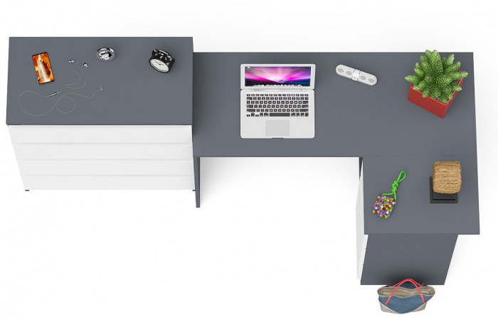 Мори Стол компьютерный МС-16 правый + Комод МК800.4, цвет графит/белый, ШхГхВ 204,8х84,9х94 см., выдвижные ящики справа, НЕ универсальная сборка