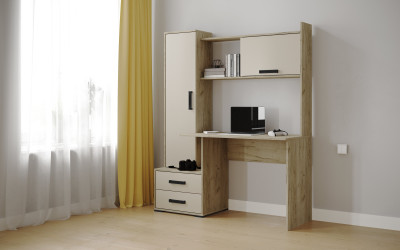 Стол компьютерный Квартет-9 (1400*1716*550) дуб крафт серый/кашемир