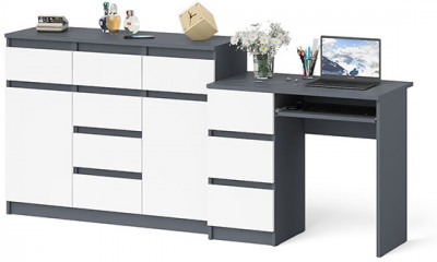 Мори Стол компьютерный МС-6 левый + Комод МК1200.4, цвет графит/белый, ШхГхВ 210,4х50х94 см., выдвижные ящики слева, НЕ универсальная сборка