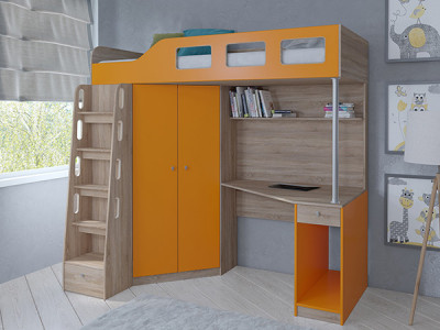 Кровать чердак Астра 7 Сонома/Оранжевый