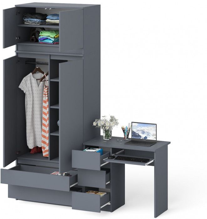 Мори компьютерный стол МС-6 левый + Шкаф МШ900.1 + Антресоль МА900.1, графит