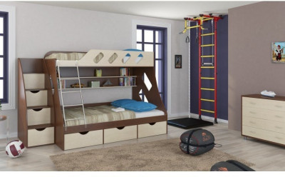 Детская двухъярусная кровать Дельта 20.01+23.02+25 (Розовый, Дуб Сонома)