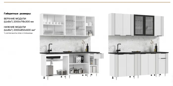 Кухня Виктория 2,0м Пластер блэк/белый