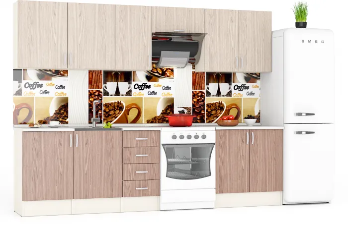 Кухня Мери 09 ШВ500+ШВ500+ШВ400+ШВв600+ШВ800+ШН500+ШНМ500+ШН4Я400+ШН800, цвет дуб/ясень шимо светлый/тёмный, ШхГхВ 280х30х67 см./220х60х85 см.