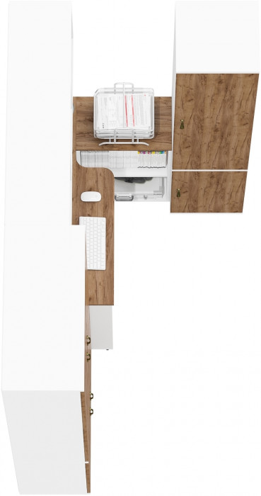 Лидер-8 Шкаф МД 20Б + Стол + Полка + Пенал 22Б, цвет белый шагрень/крафт золото, ШхГхВ 285х50/37,5х75/190 или 195х120х75/190 см., НЕ ун.сб.