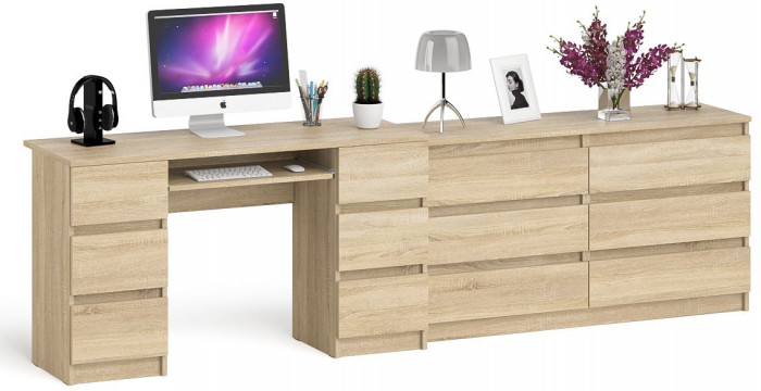 Мори Стол компьютерный МС-2 + Комод МК1380.6, цвет дуб сонома, ШхГхВ 273,4х50х76,6 см., универсальная сборка
