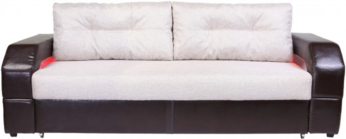 Диван-еврокнижка Манчестер, пружинный блок, 150х195,  рогожка/экокожа коричневый